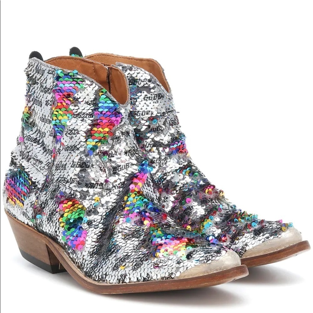 RARE Golden Goose Deluxe Brand Rainbow Sequin Boots – Size 37 (US 7)